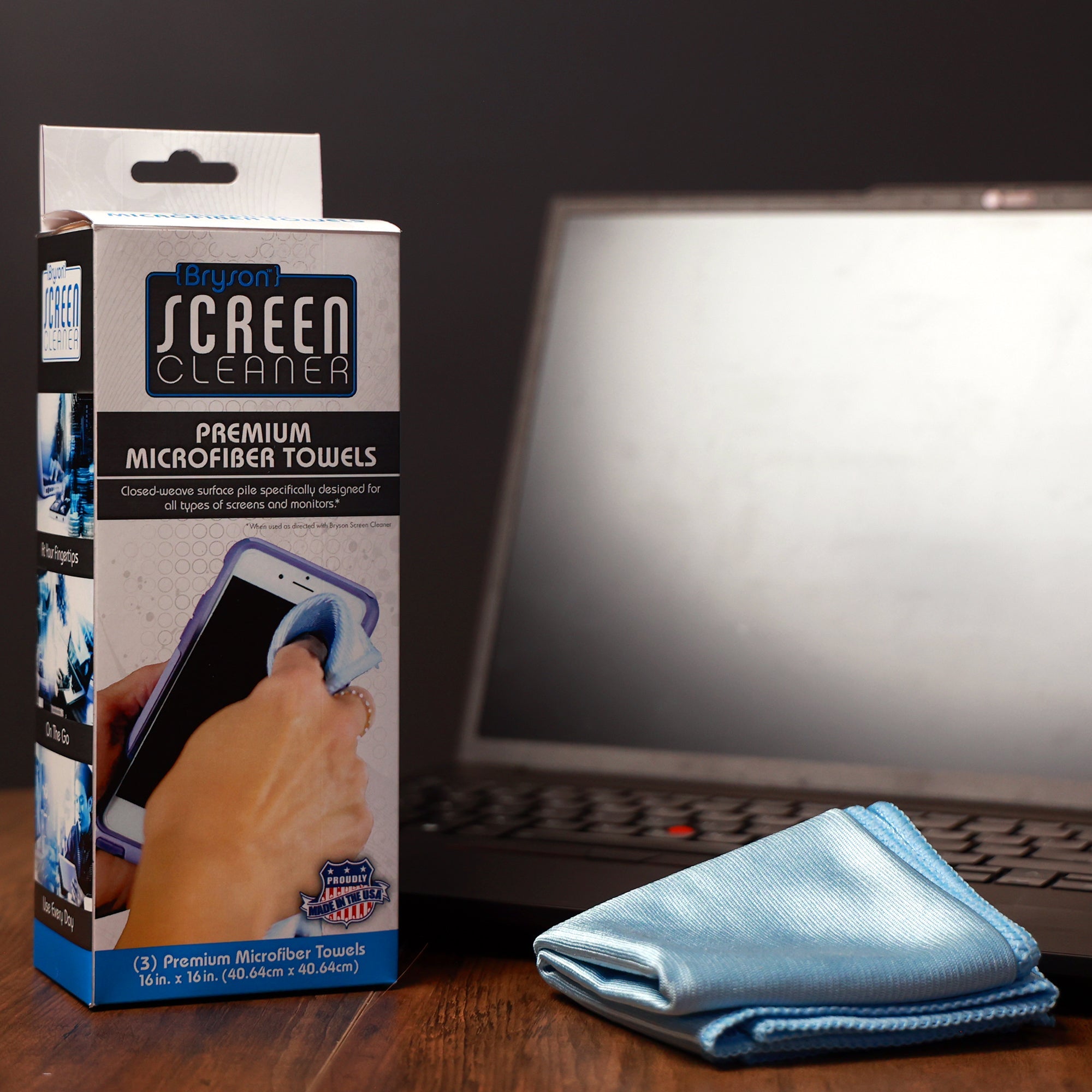 Bryson Screen Cleaner Premium Microfiber Towels - 3ct - BrysonShop.com