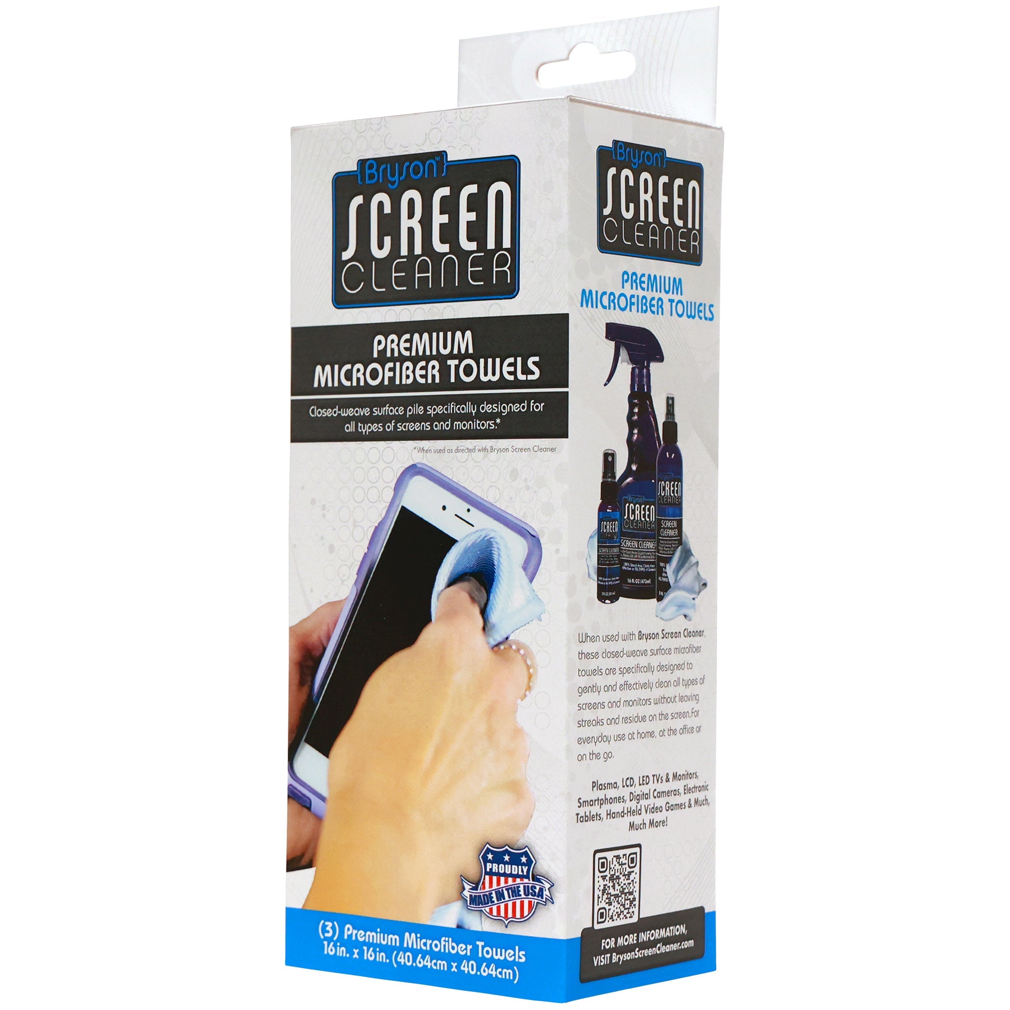 Bryson Screen Cleaner Premium Microfiber Towels - 3ct - BrysonShop.com