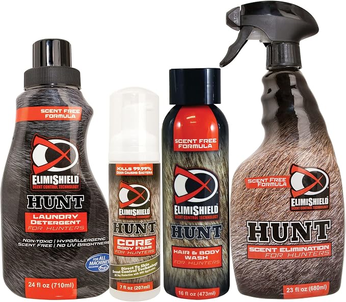 ElimiShield HUNT Complete Scent Control Kit: Laundry Detergent, Hair & Body Wash, Core Body Foam, and 23 oz Scent Eliminator Spray - BrysonShop.com
